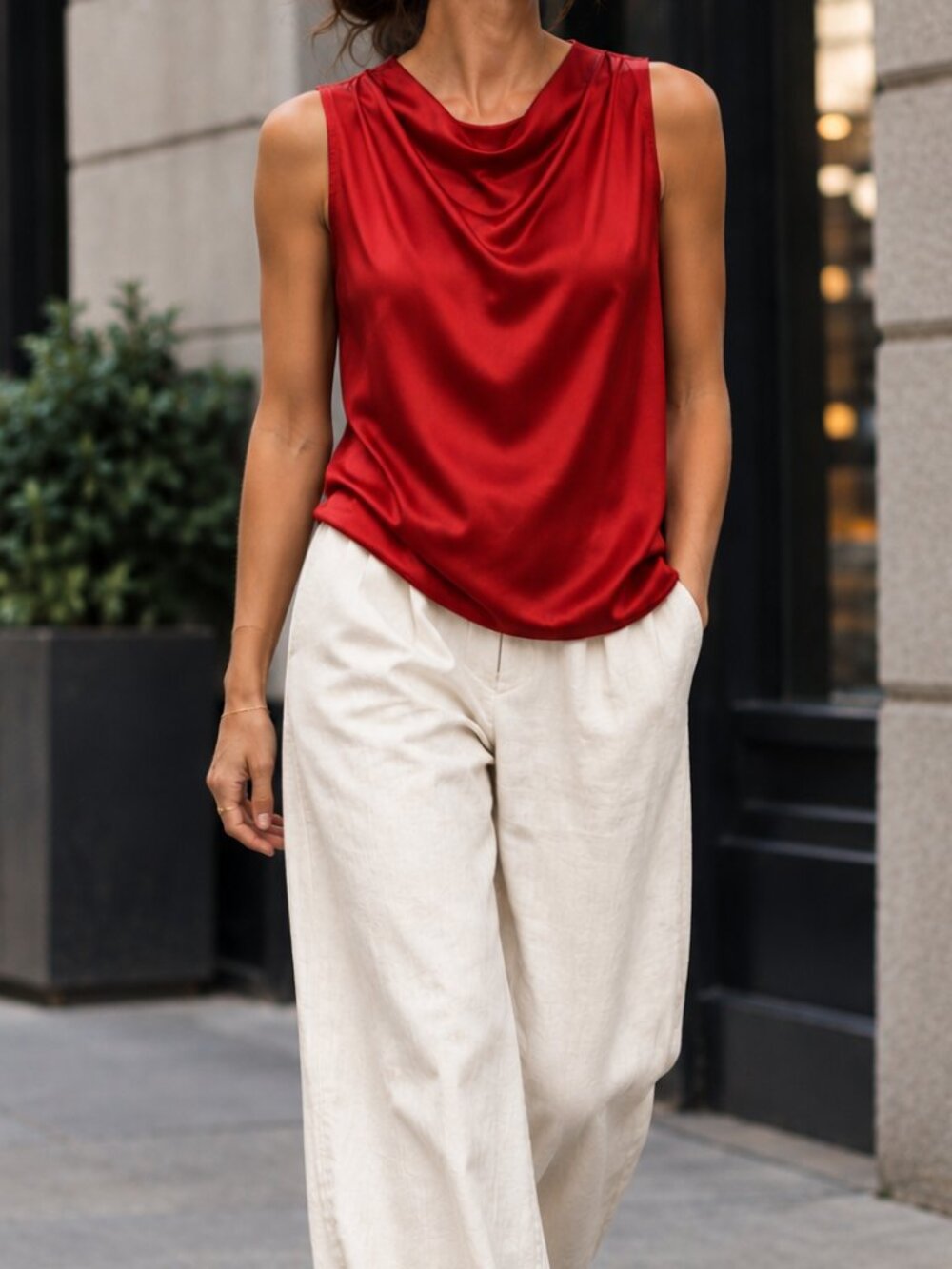 TSE Silk Red Scoop Blouse